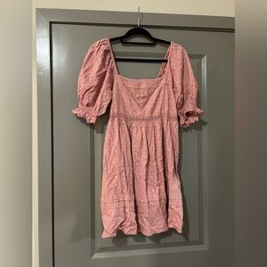 NWT Urban Outfitters Embroidered Puff Sleeve Babydoll Dress - Pink size small
